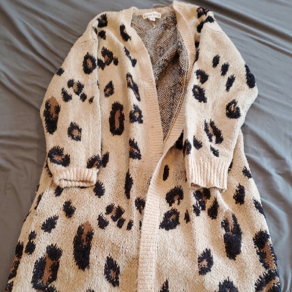Knox Rose Tan and Black Knit Leopard Cardigan